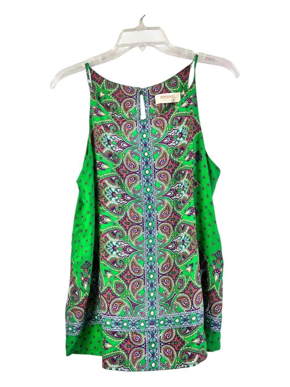 Renee C. Alecto Halter Tank Top vibrant green bohemian paisley geometric SZ M